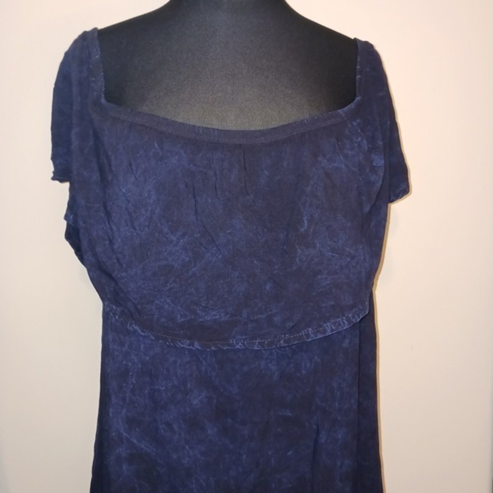 Blue Rain Witchy Dark Academia Navy Blue Dress Off Shoulder Mineral Wash‎ M